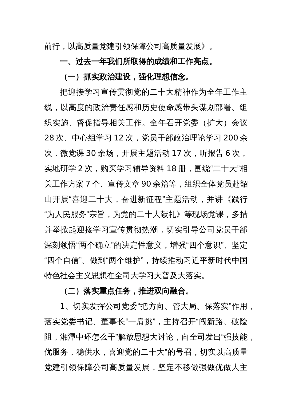 踔厉奋发、勇毅前行，以高质量党建引领保障公司高质量发展——在公司2023年度工作会议上的讲话_第2页