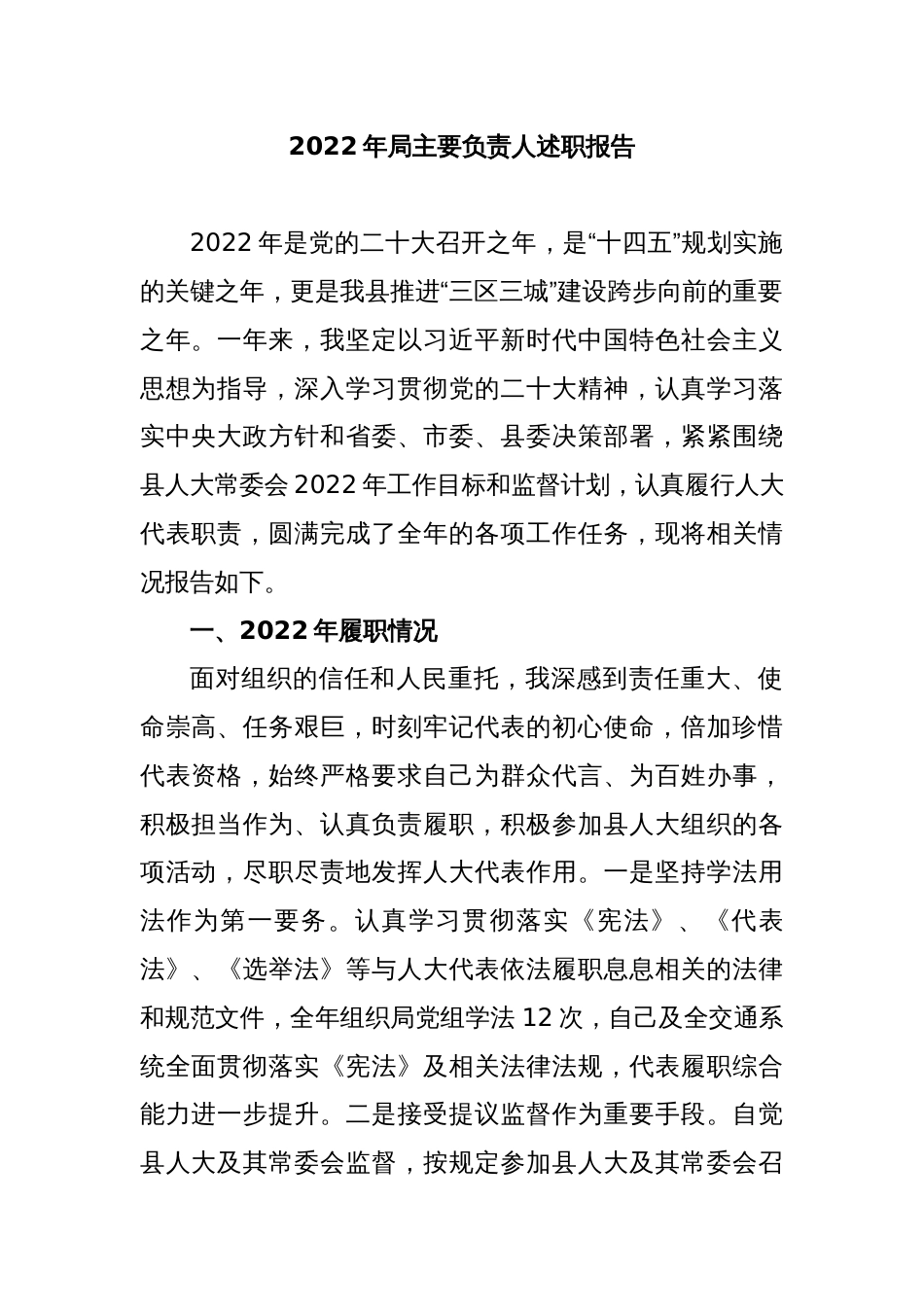 2022年局主要负责人述职报告_第1页