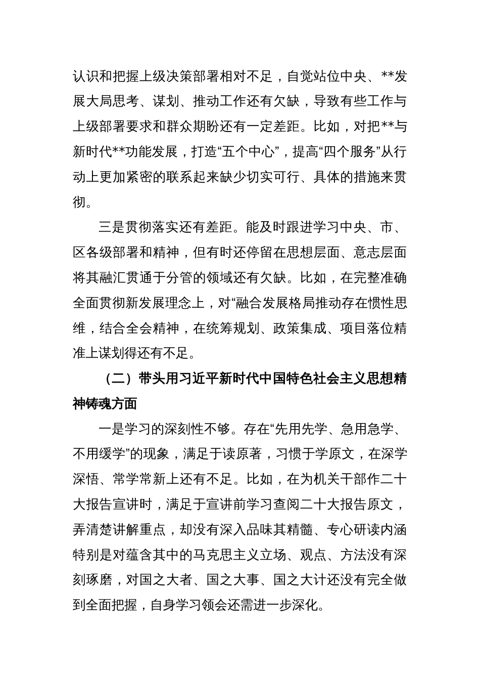 X党组书记2022年度民主生活会对照检查材料_第2页