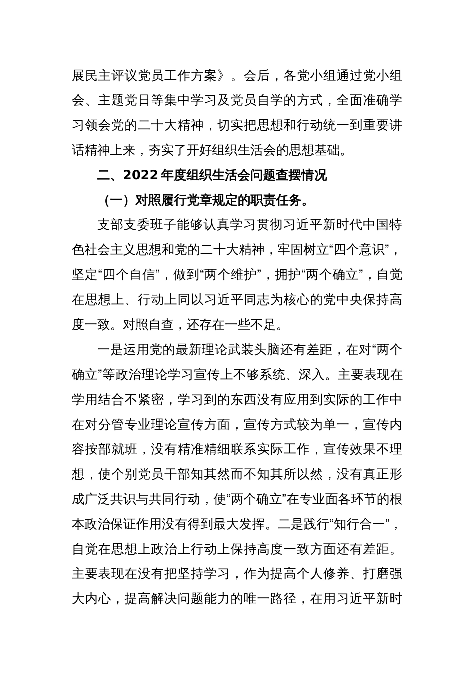 X公司党支部班子年度组织生活会对照检查材料_第2页