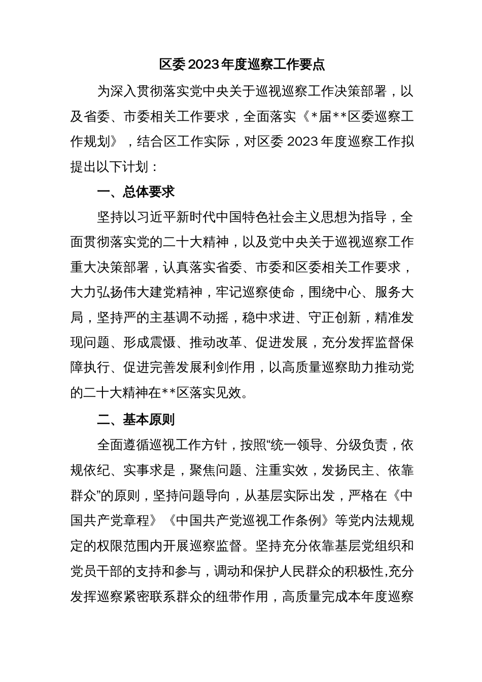 区委2023年度巡察工作要点_第1页