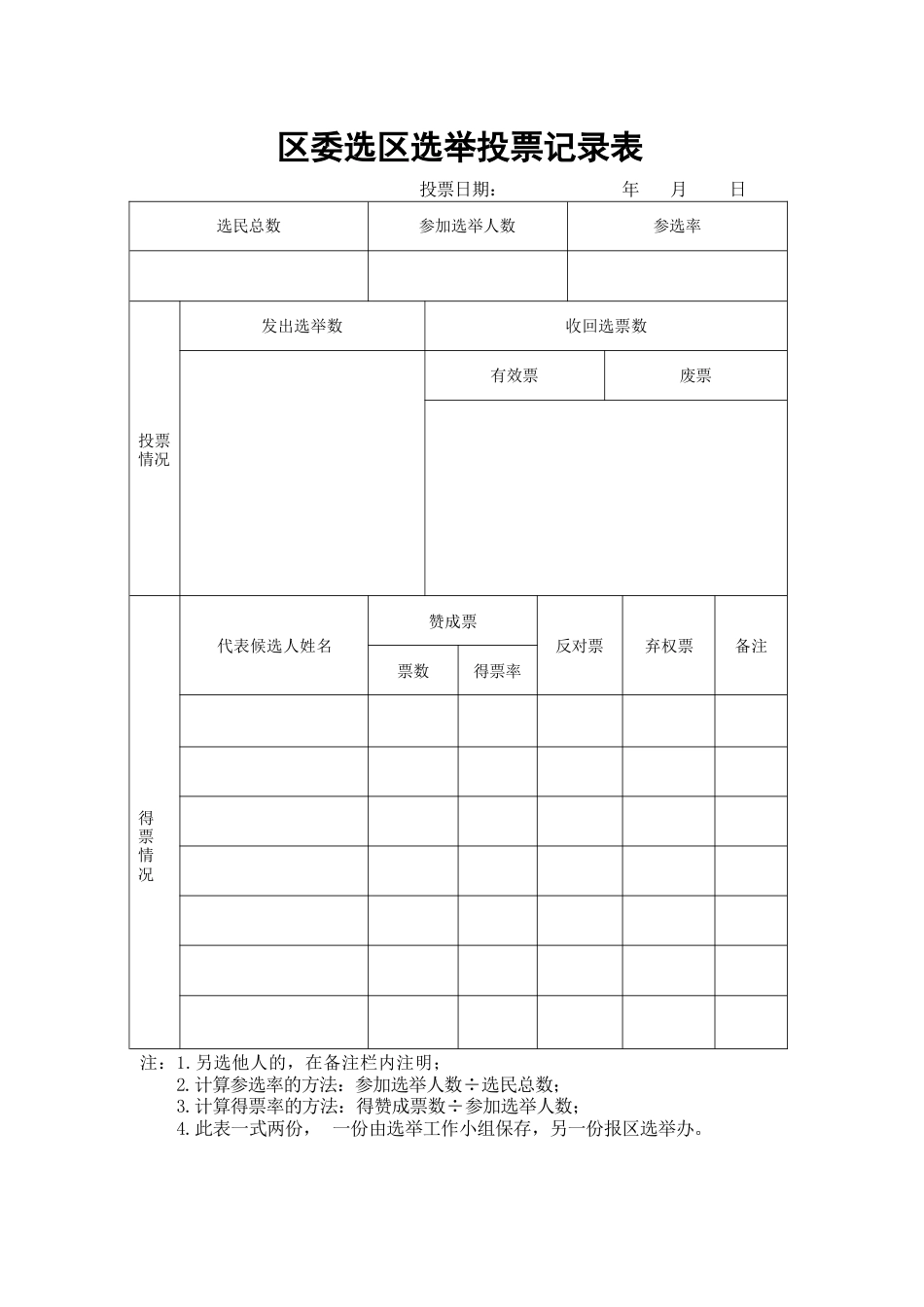 区委选区选举投票记录表_第1页