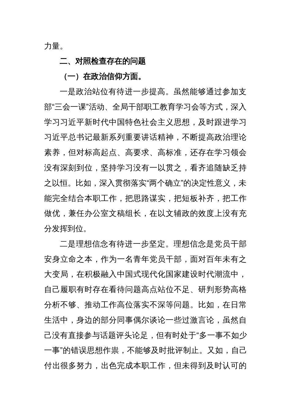 某政府机关党支部党员2022年度干部组织生活会个人对照检查材料_第2页