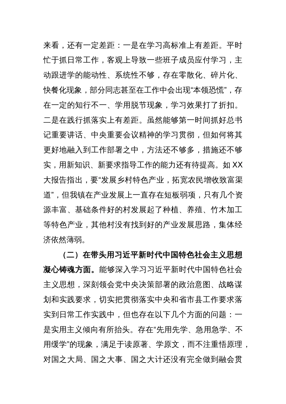 XX镇领导班子民主生活会对照检查材料_第2页