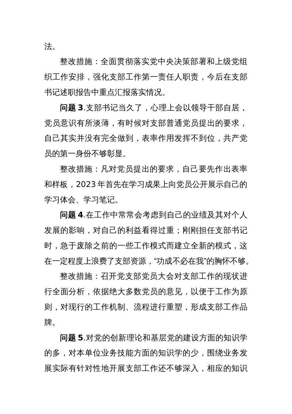 党支部2022年度组织生活会查摆问题整改清单（党支部书记）_第2页