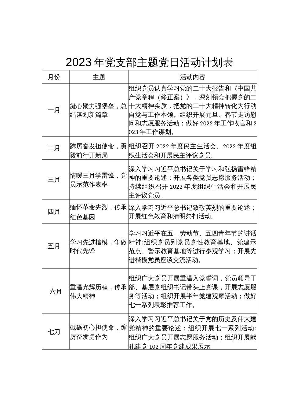 2023年党支部主题党日活动计划表_第1页