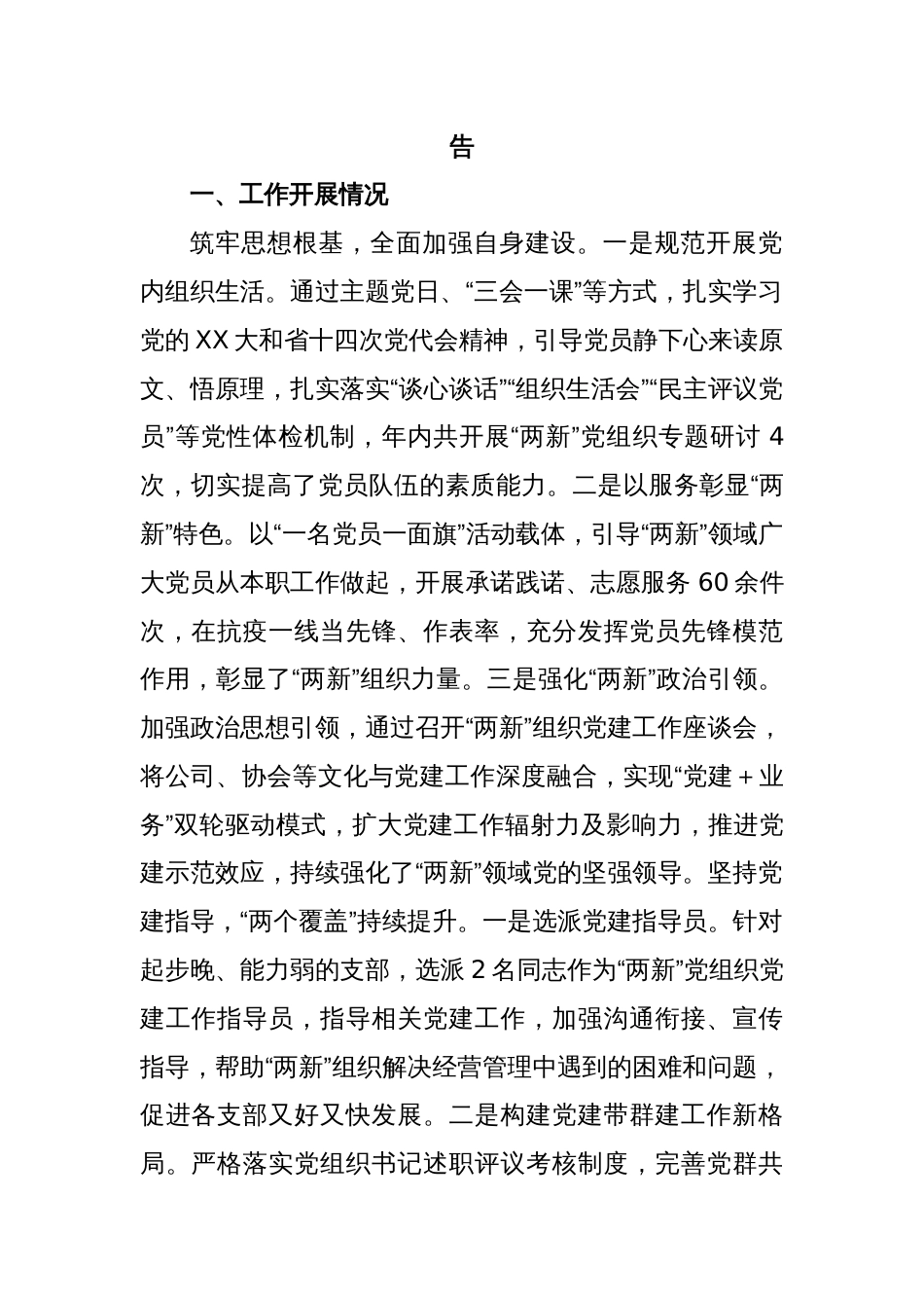 (6篇)本年度各市县委两新工委书记抓基层党建述职报告汇编_第2页