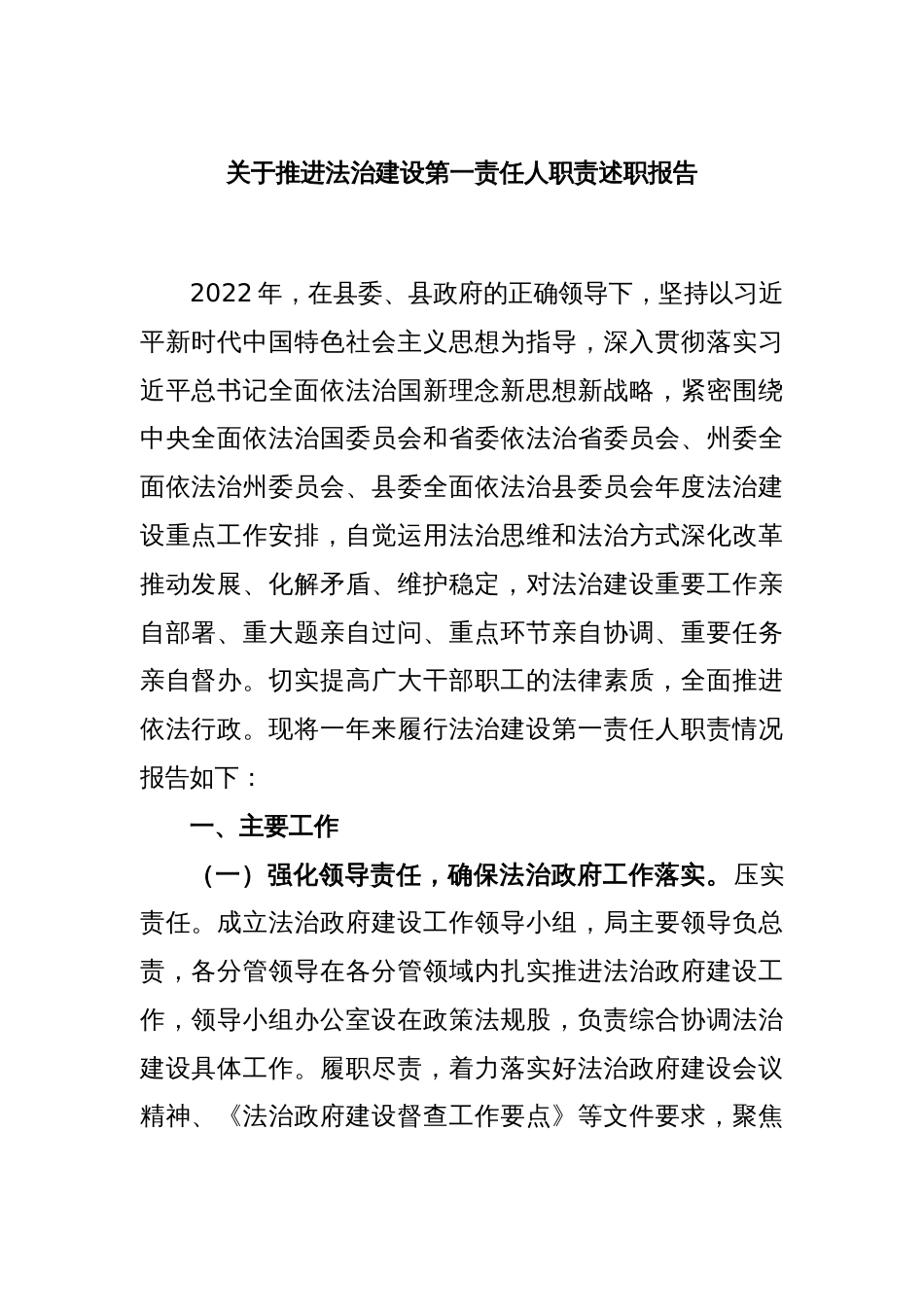 关于推进法治建设第一责任人职责述职报告_第1页