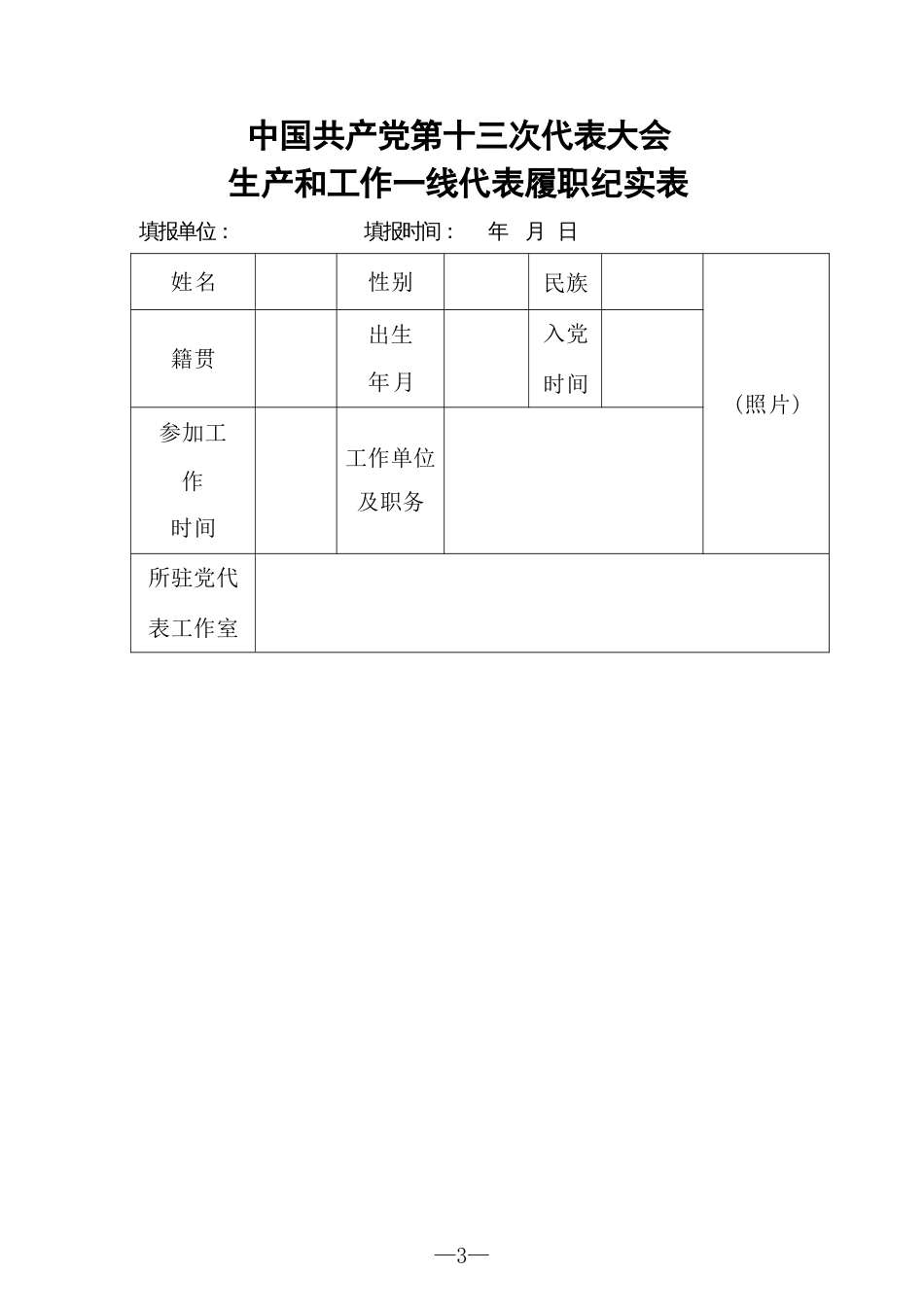 中国共产党第十三次代表大会生产和工作一线代表履职纪实表_第1页