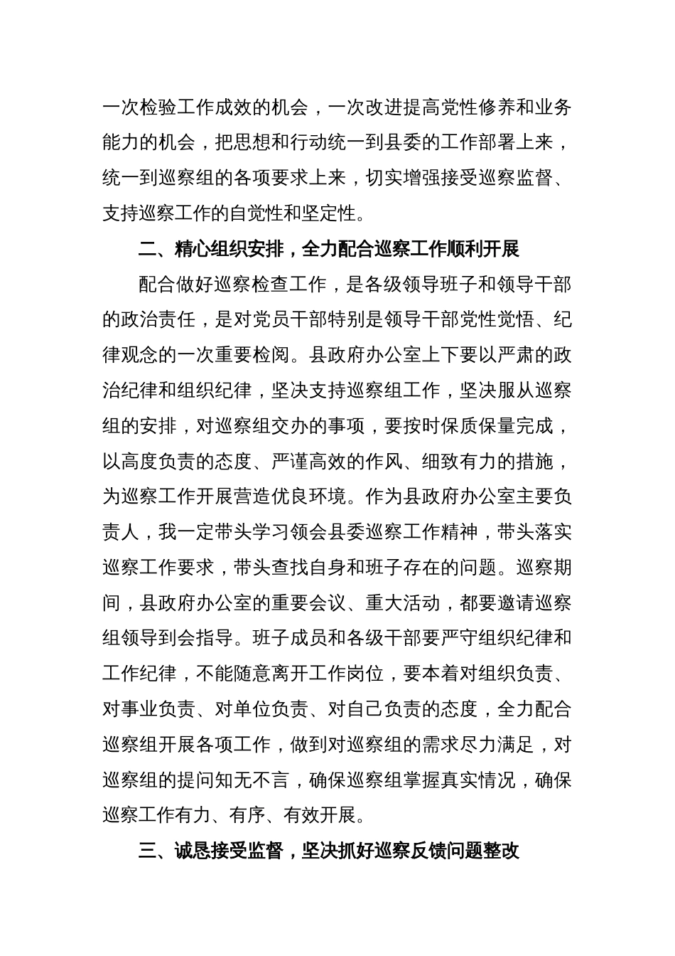 X县政府办公室主任在巡查组进驻暨巡察动员会上的表态发言_第2页