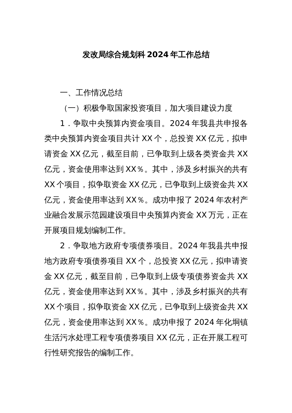 发改局综合规划科2024年工作总结_第1页