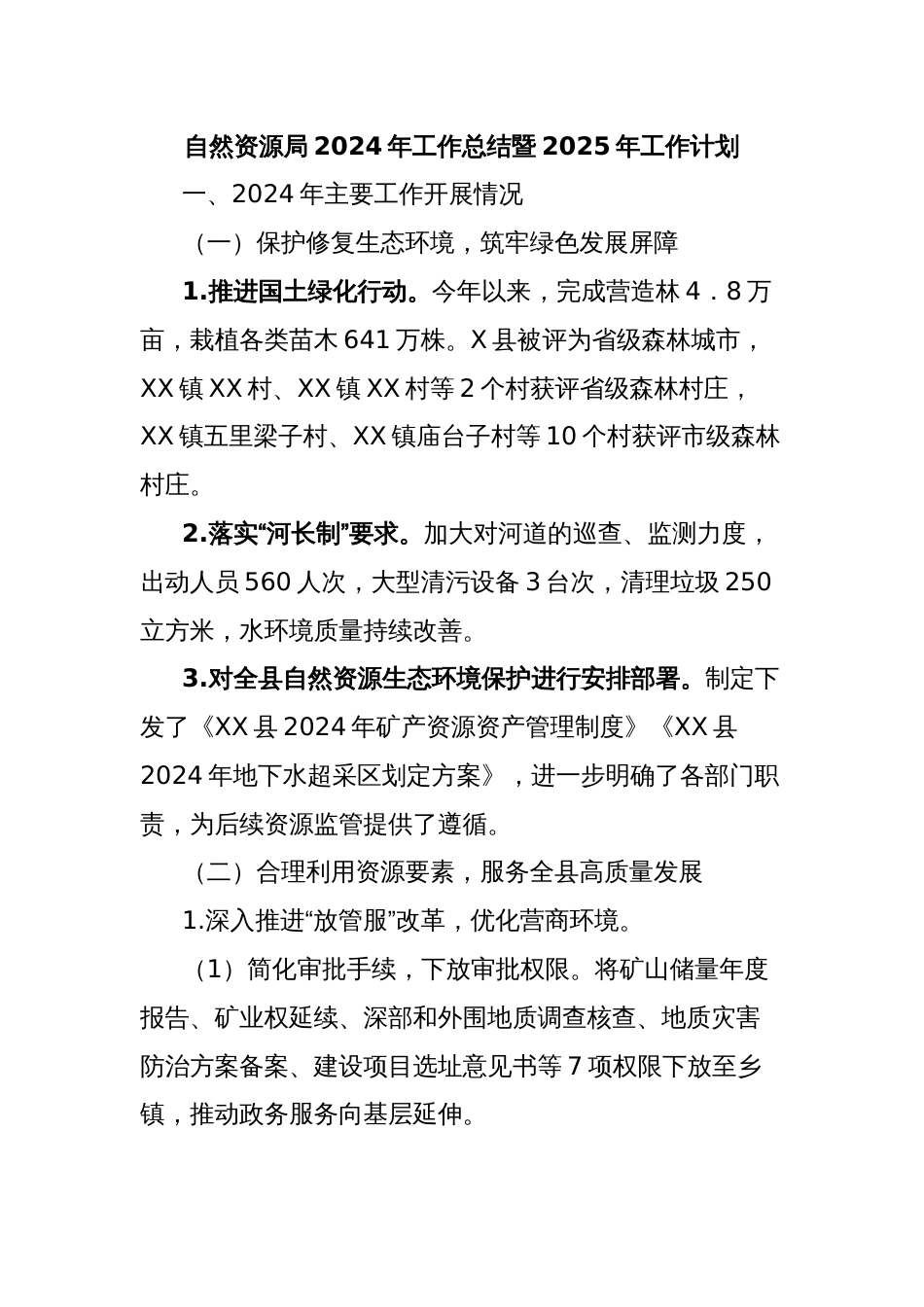 自然资源局2024年工作总结暨2025年工作计划_第1页