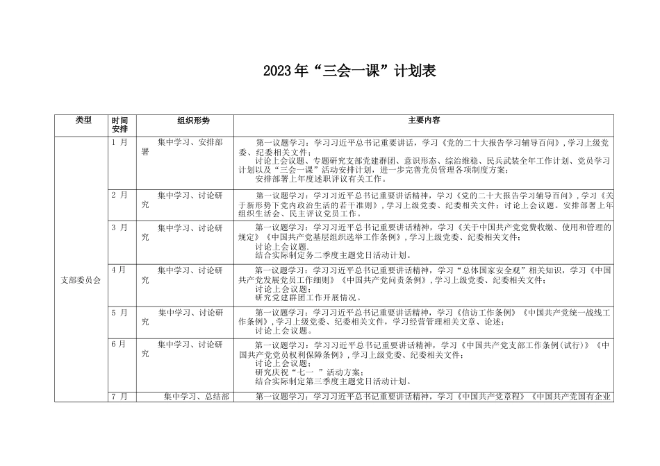 2023年“三会一课”计划表_第1页