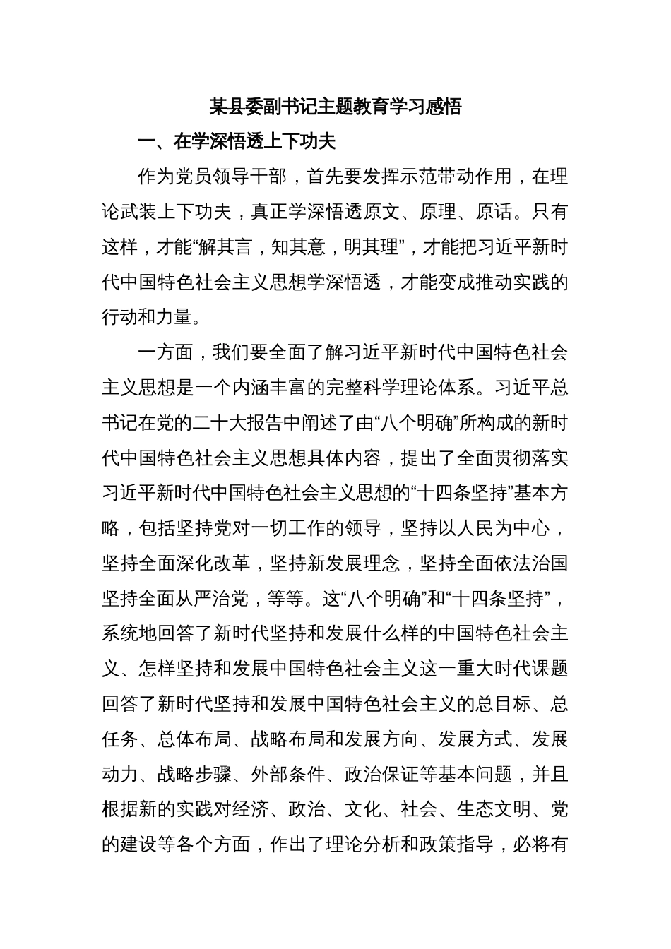 某县委副书记主题教育学习感悟_第1页