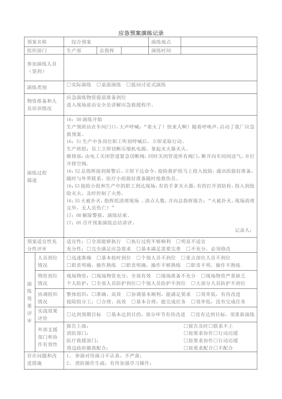 应急预案演练记录模板_第1页