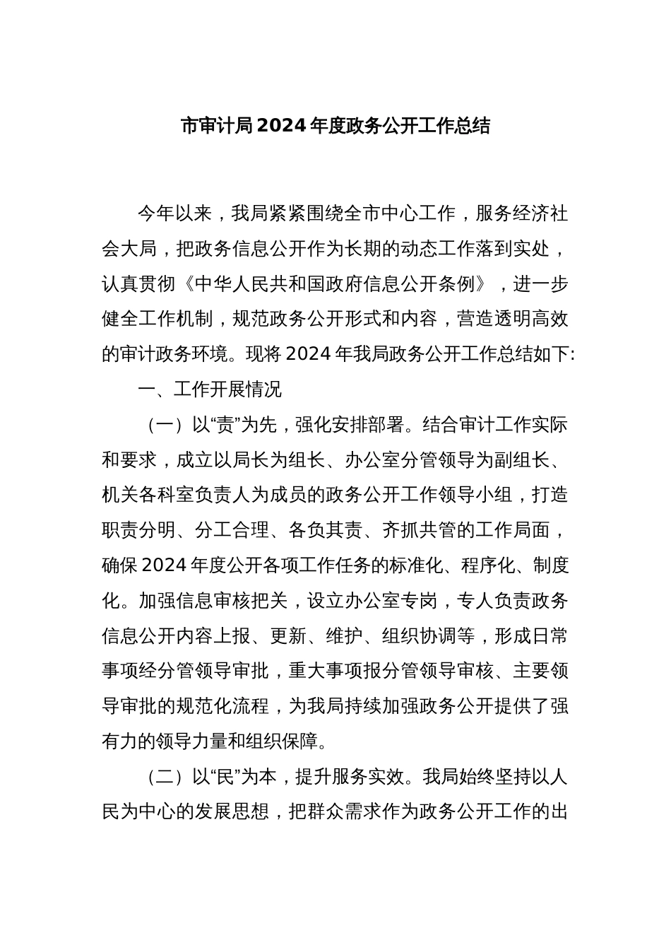 市审计局2024年度政务公开工作总结_第1页