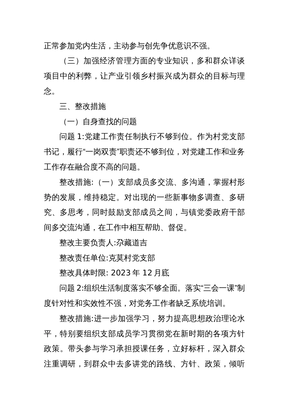 村党支部书记抓基层党建工作述职评议考核问题整改方案_第2页