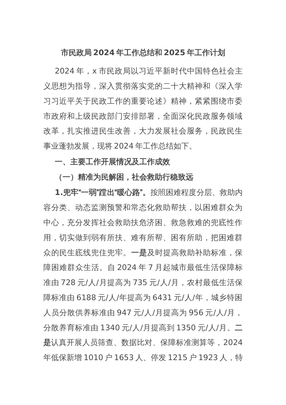 市民政局2024年工作总结和2025年工作计划_第1页