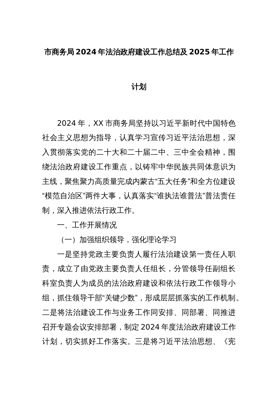 市商务局2024年法治政府建设工作总结及2025年工作计划_第1页