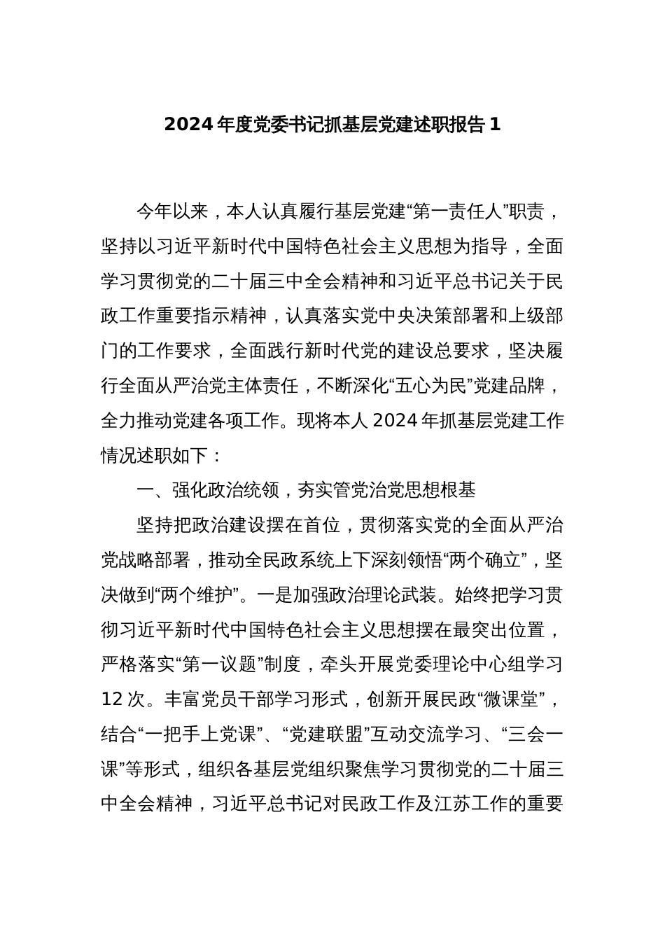 2024年度党委书记抓基层党建述职报告1_第1页