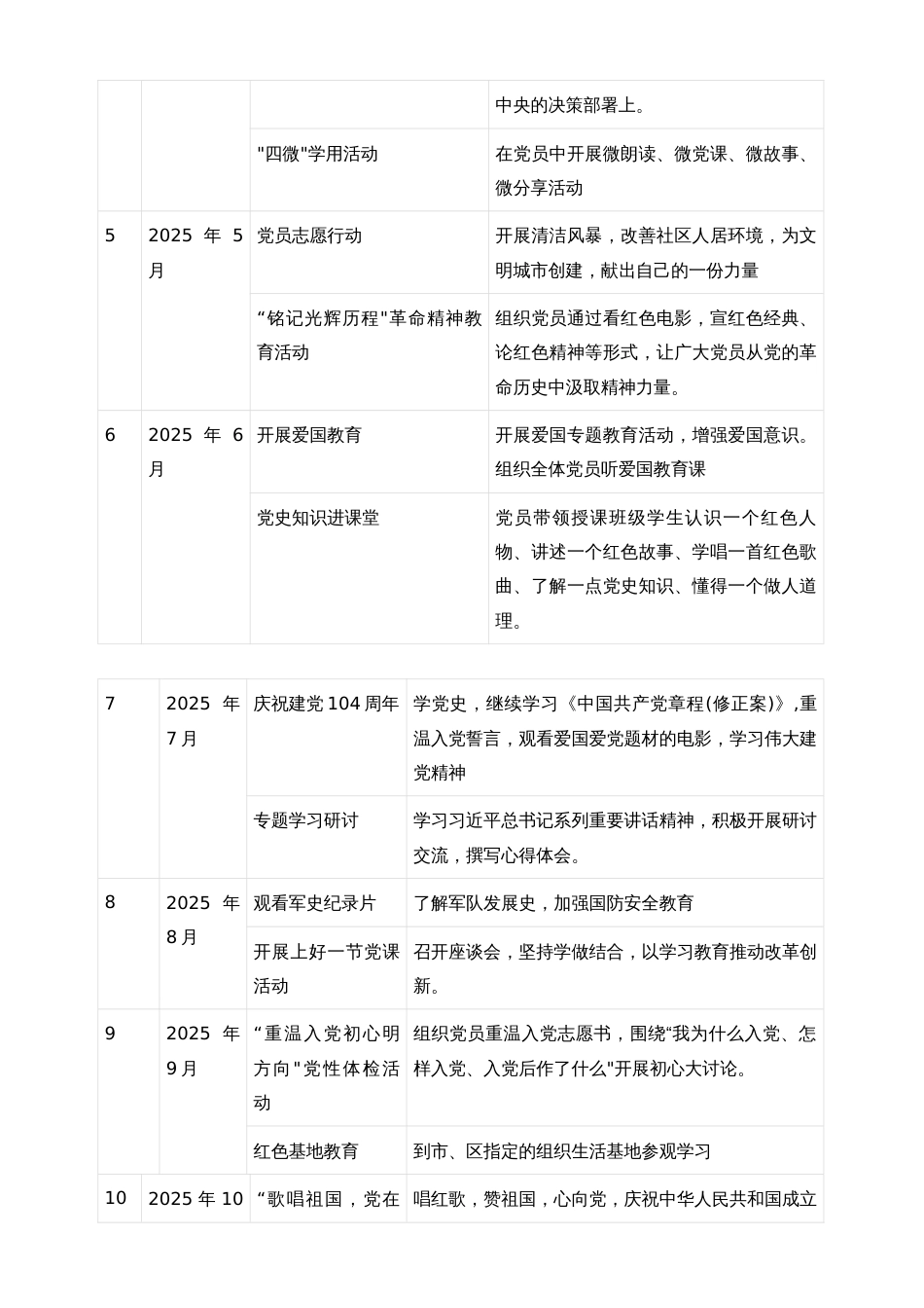 2025年“三会一课”“主题党日”活动计划表_第2页