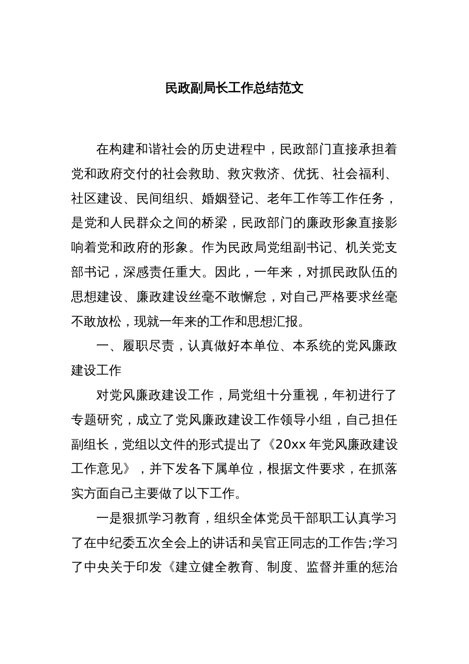 民政副局长工作总结范文_第1页