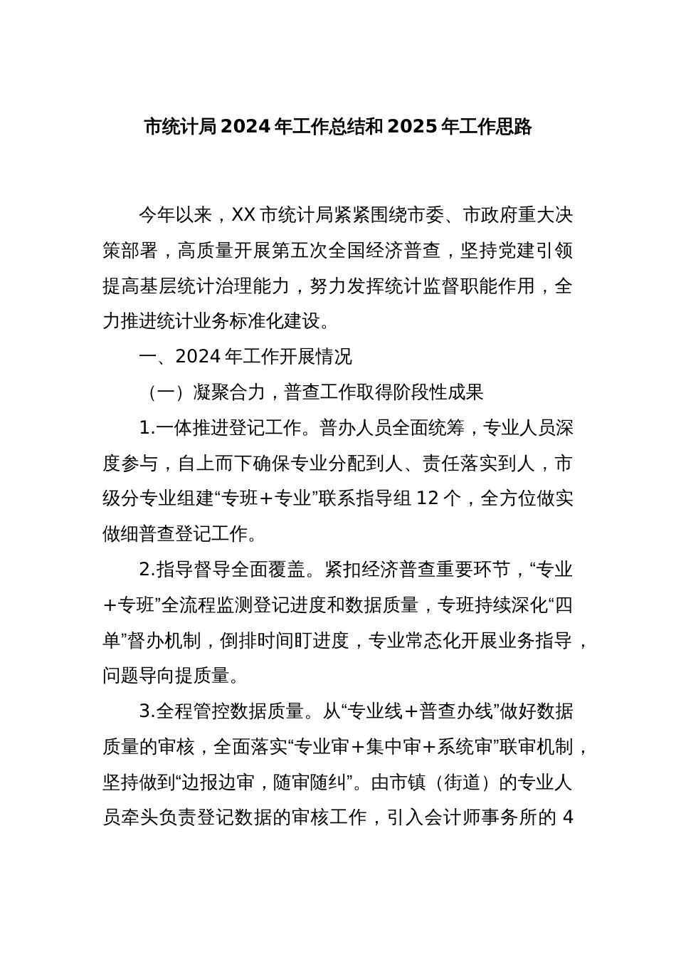 市统计局2024年工作总结和2025年工作思路_第1页