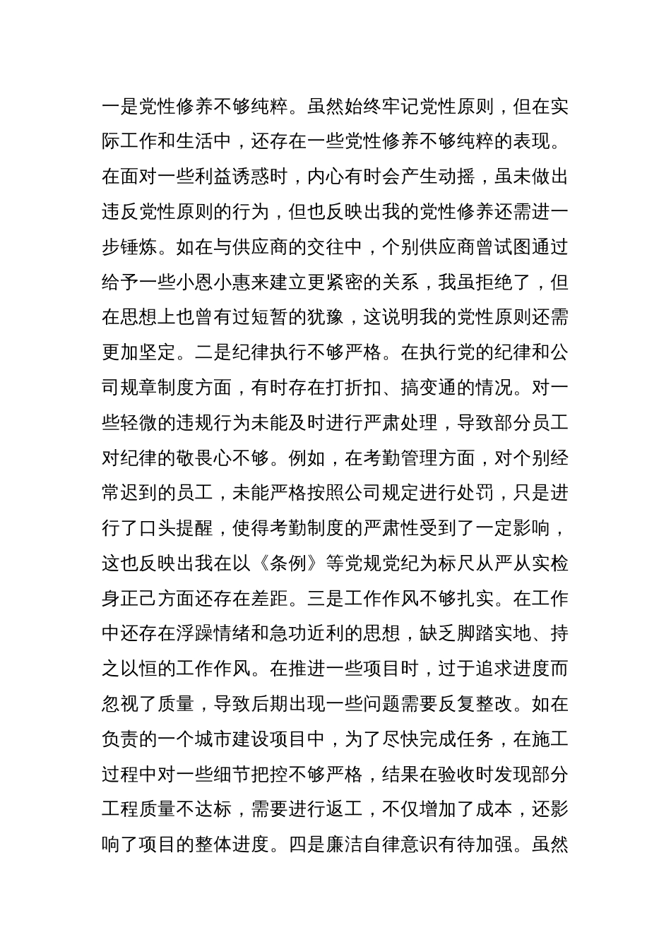 城投公司党委委员、副总经理2024年度民主生活会领导班子对照检视发言材料_第3页