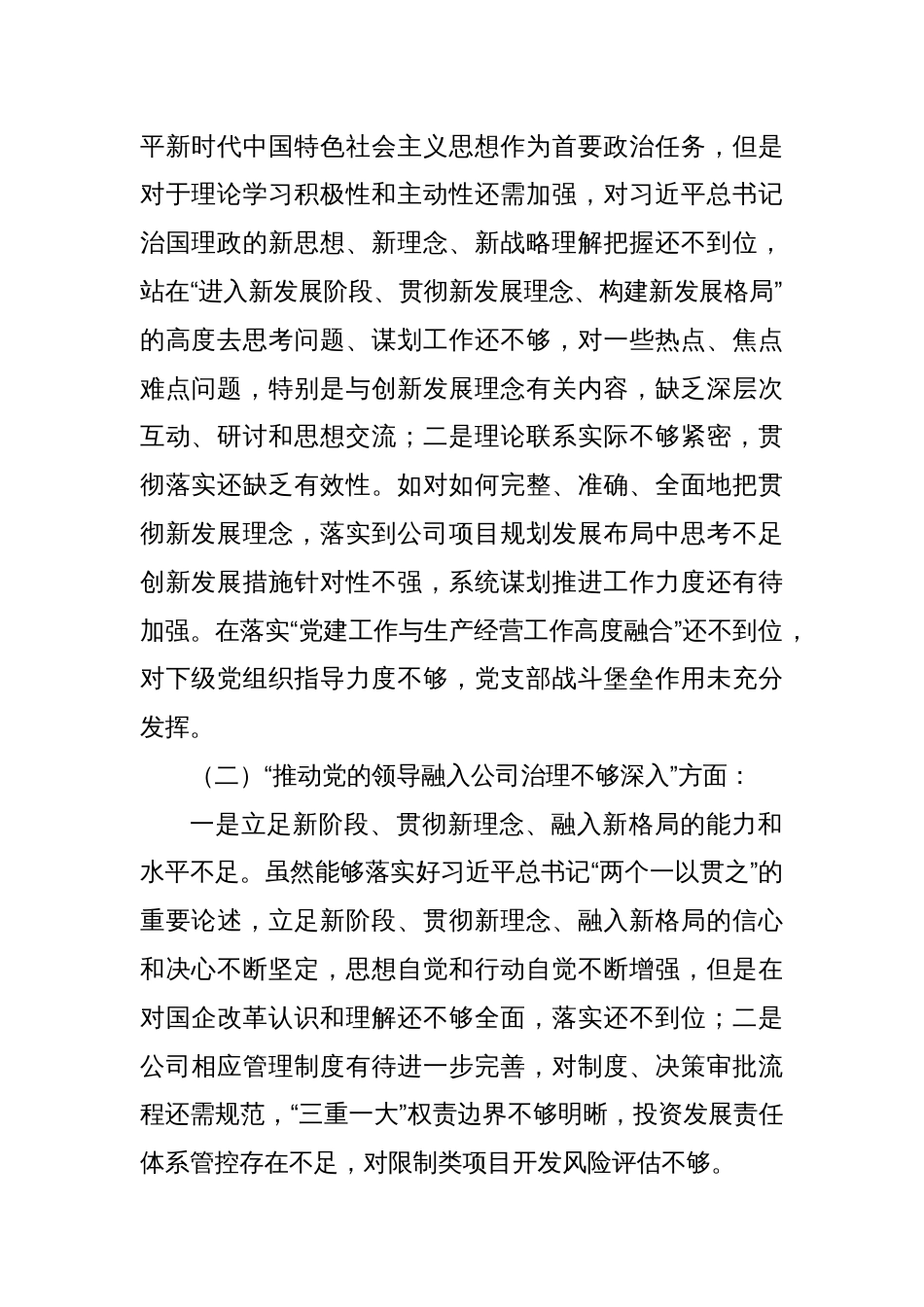 2025年某公司巡视整改专题民主生活会领导个人发言提纲_第2页