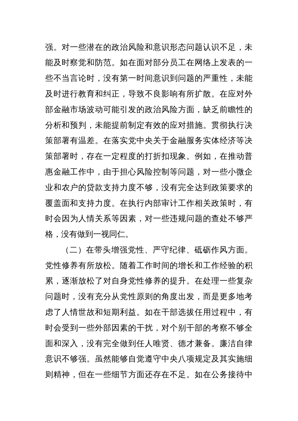 某银行党委书记2024年度民主生活会个人对照检视发言材料_第2页