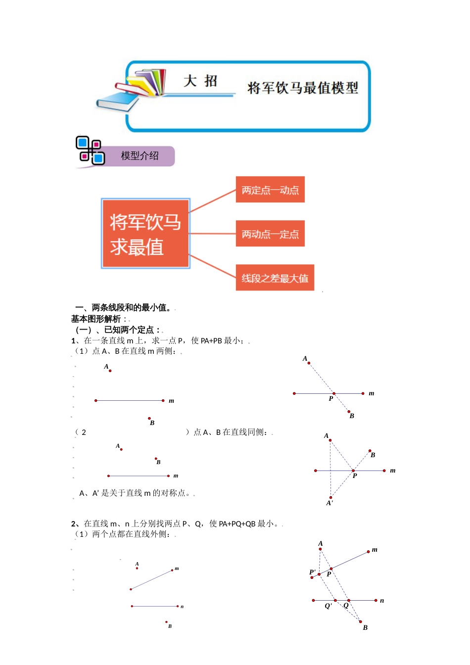 【2025版初中数学74大招专题突破】模型07 将军饮马模型（解析版）_第1页