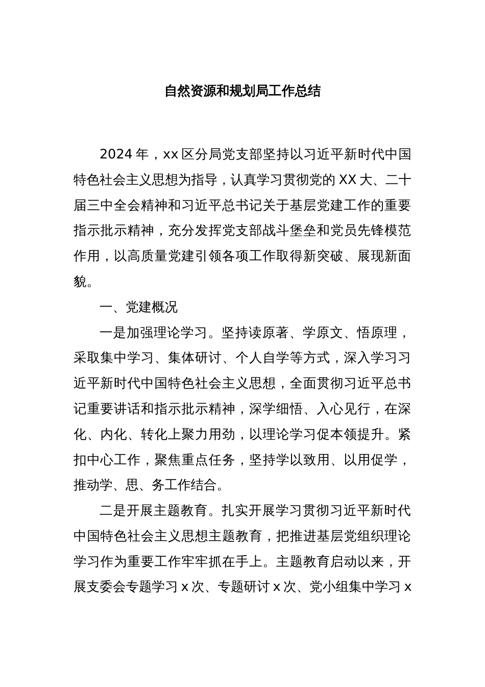 自然资源和规划局工作总结_第1页