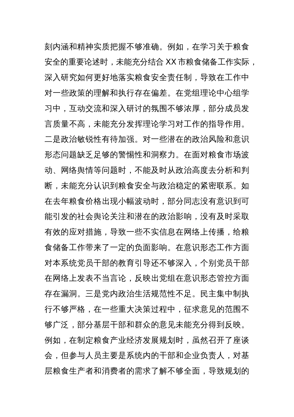 市粮食和物资储备局党组关于2024年度民主生活会领导班子对照检视剖析材料_第3页