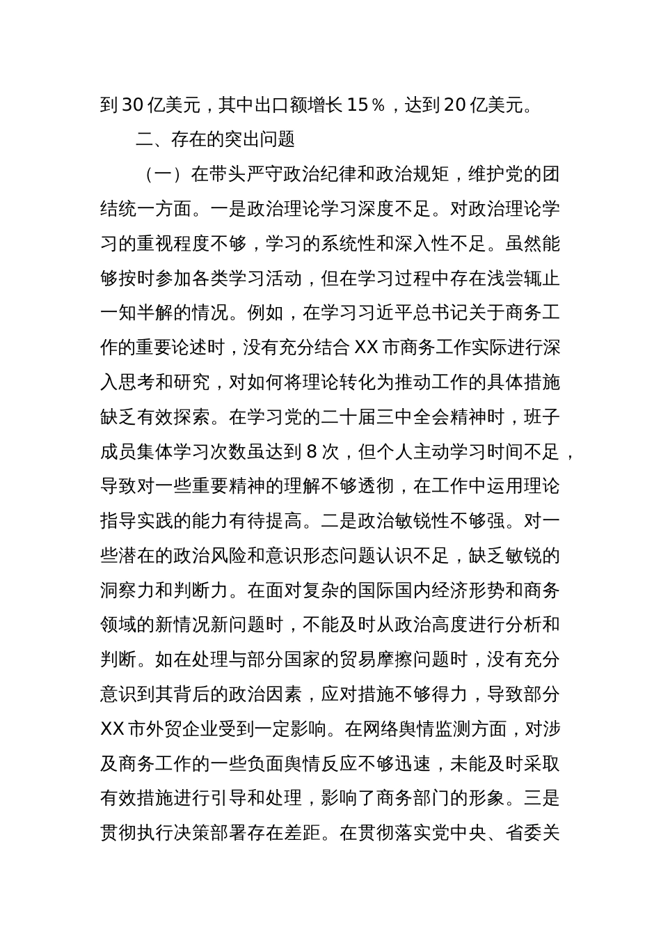 市商务局党组关于2024年度民主生活会领导班子对照检视剖析材料_第3页