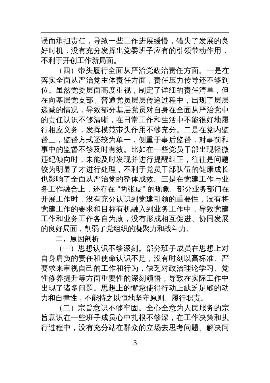 市直单位党组领导班子2024年度专题民主生活会对照检查检视发言材料_第3页