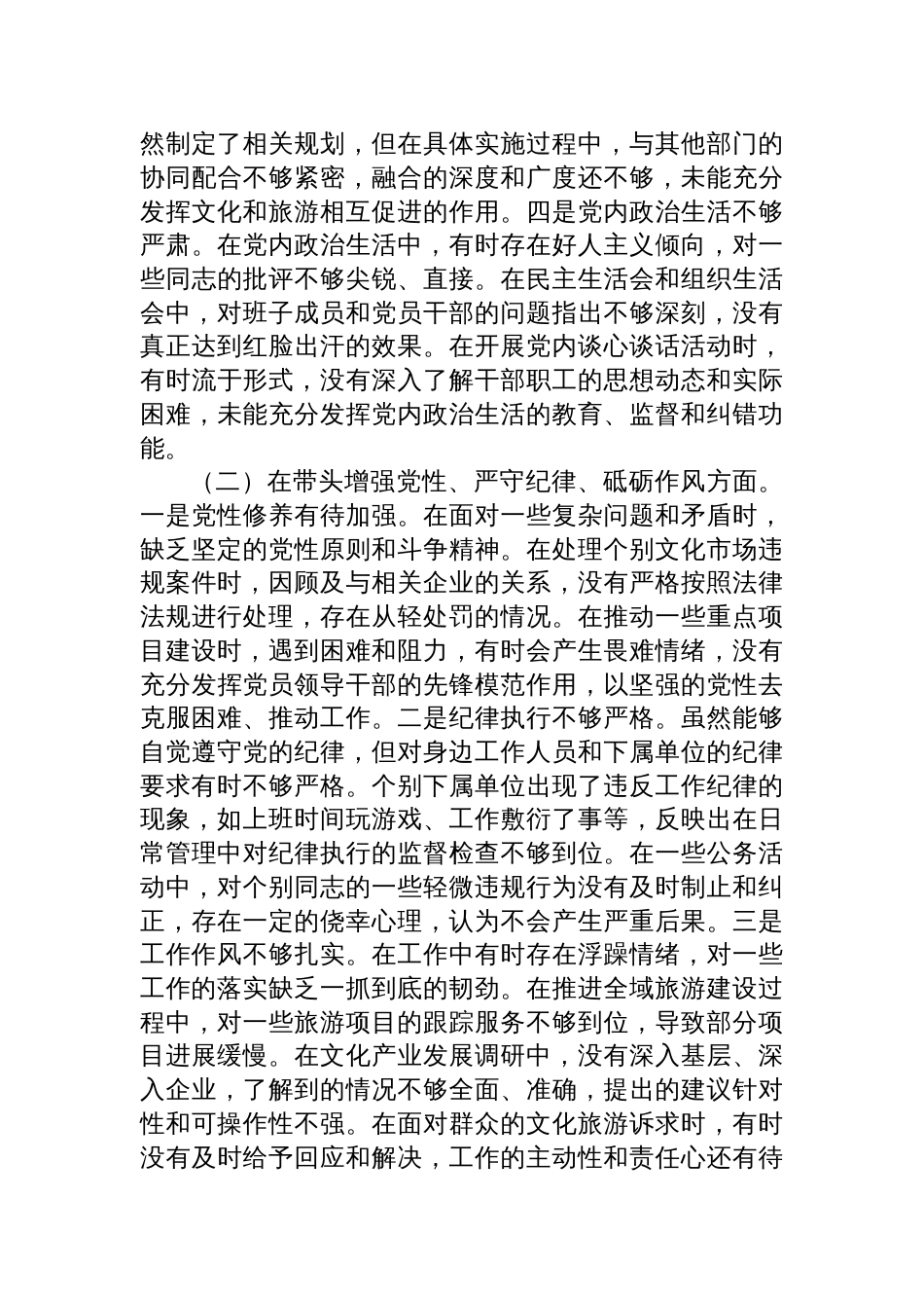 文化广电和旅游局党组书记、局长关于2024年度民主生活会个人对照检查发言材料_第3页