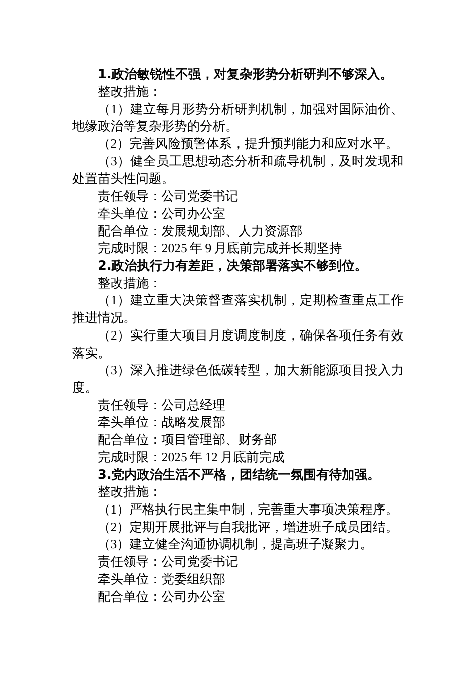 公司领导班子2024年度民主生活会的整改落实方案（四个带头）_第2页