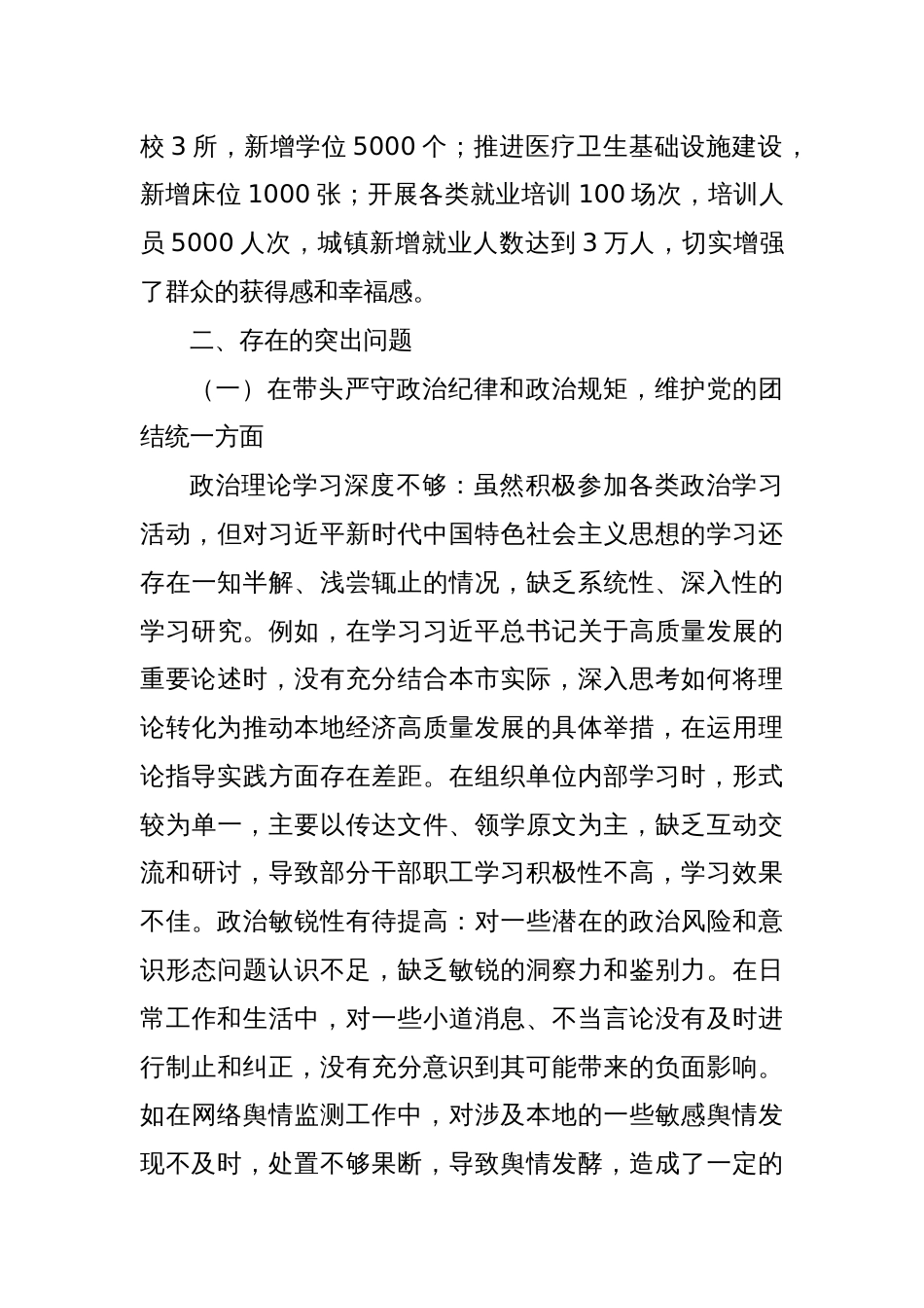 2024年度民主生活会个人对照检视剖析材料生活会整改（四个带头）_第3页