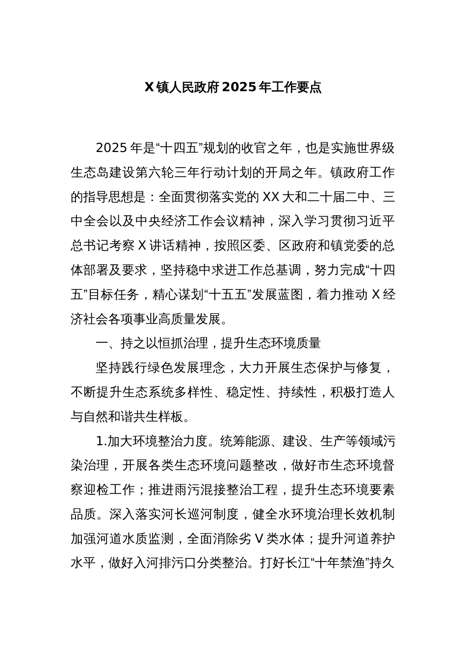 X镇人民政府2025年工作要点_第1页