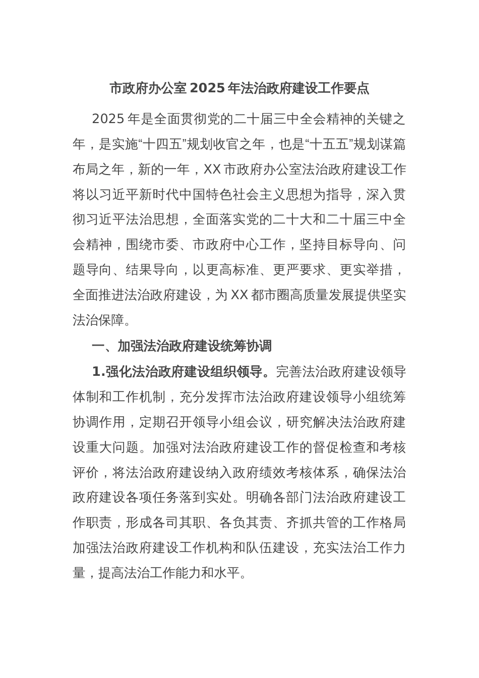 市政府办公室2025年法治政府建设工作要点_第1页