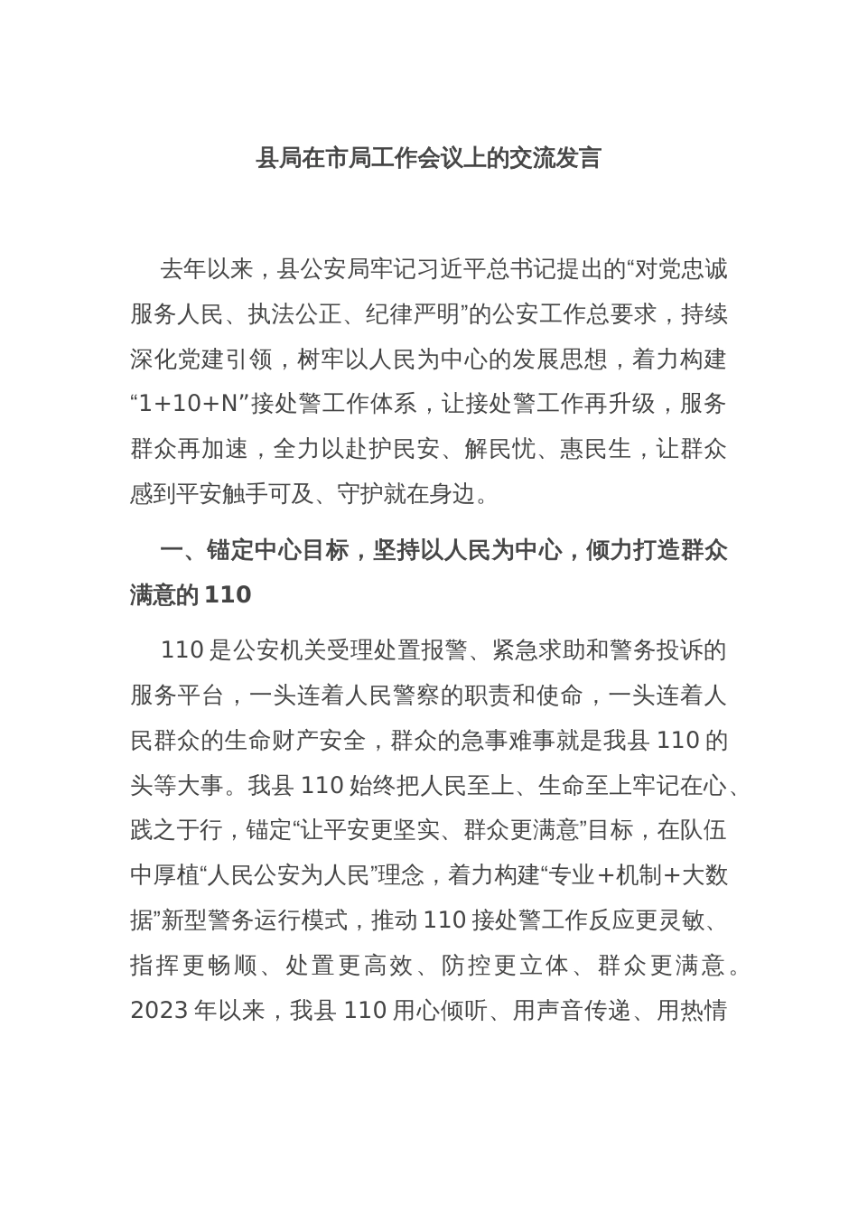 县局在市局工作会议上的交流发言_第1页