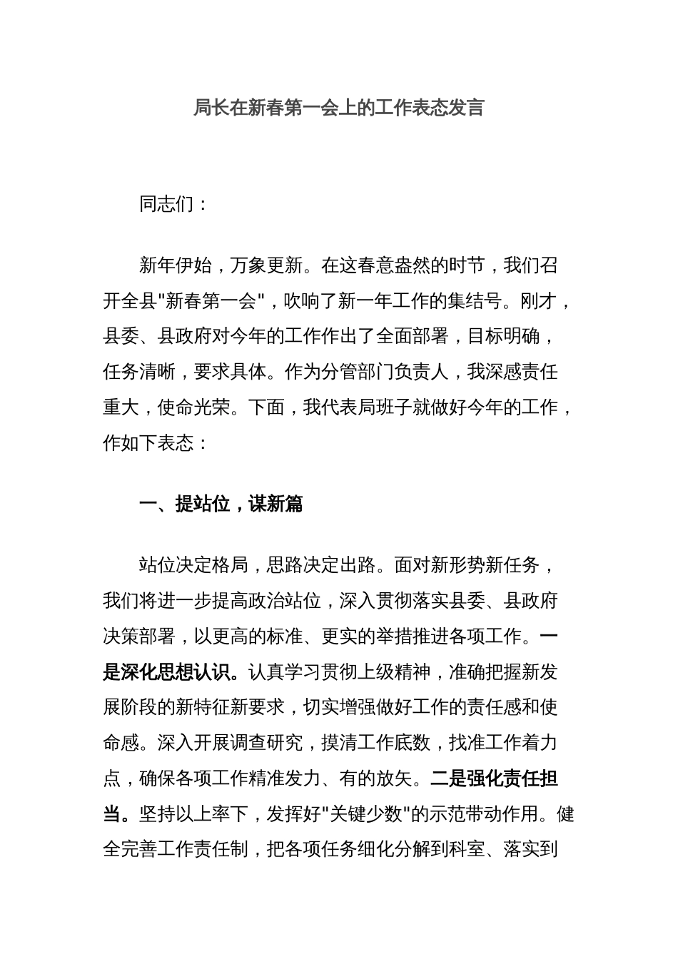 局长在新春第一会上的工作表态发言_第1页