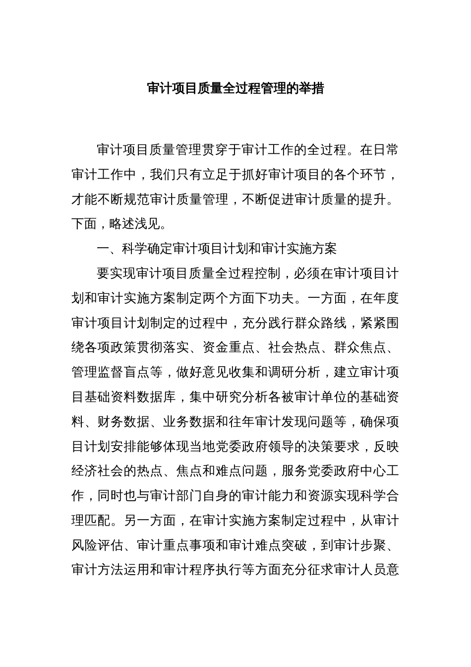 审计项目质量全过程管理的举措_第1页