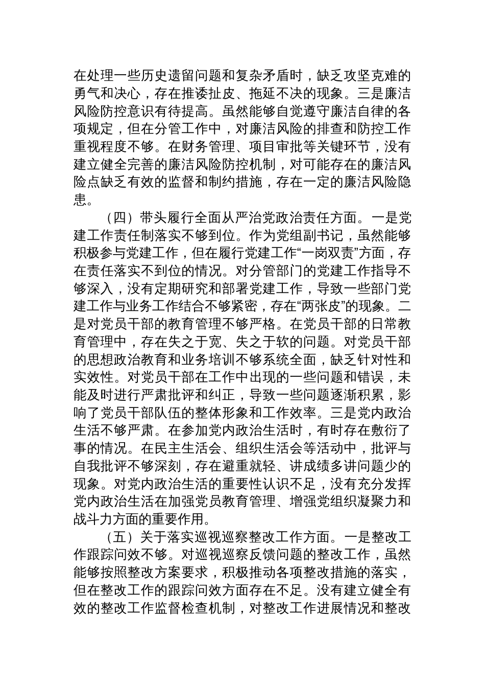 市行政审批局党组副书记2024年度民主生活会个人对照检查发言材料（四个带头＋典型案例）_第3页