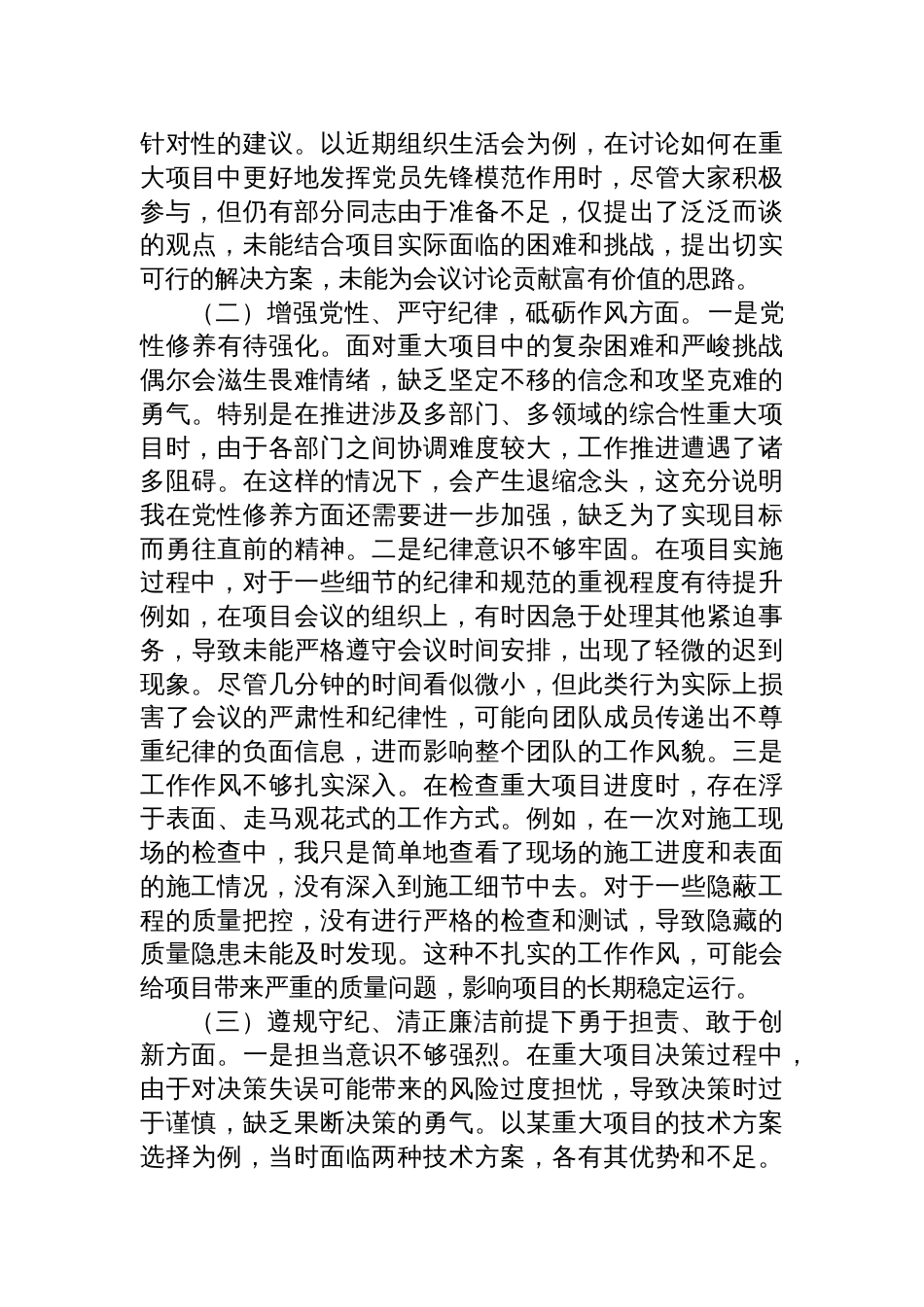 重大项目办副书记2024年度组织生活会个人对照检查发言材料_第2页