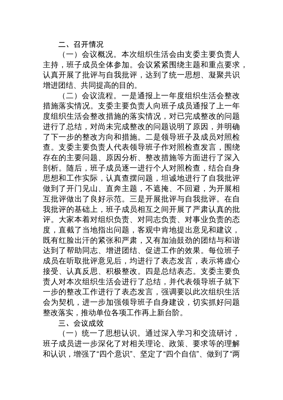 党支部关于2024年组织生活会召开情况的报告材料_第2页