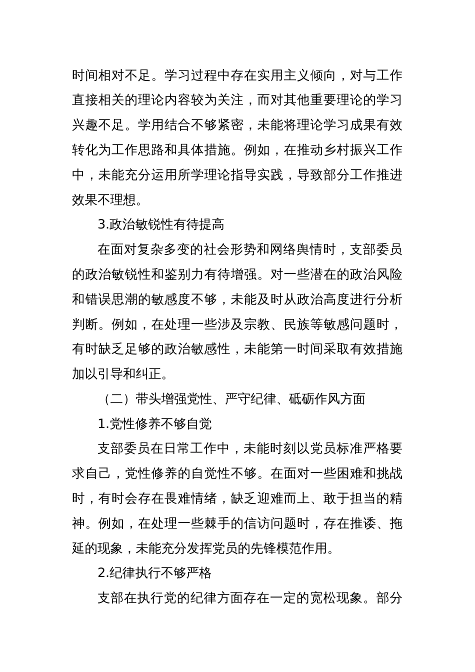 2024年度组织生活会支部对照检查材料（“四个带头”）_第2页