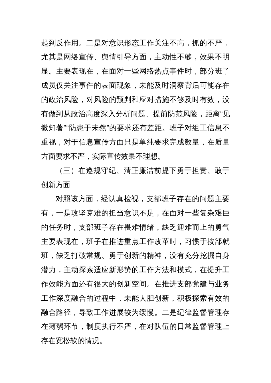 党支部支委班子组织生活会对照检查发言材料_第3页