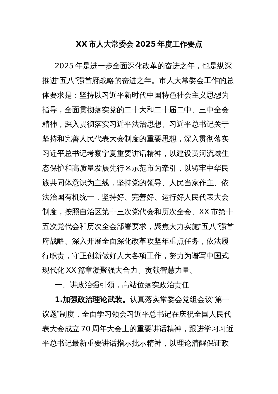XX市人大常委会2025年度工作要点_第1页