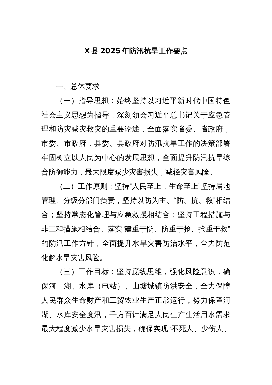 X县2025年防汛抗旱工作要点_第1页